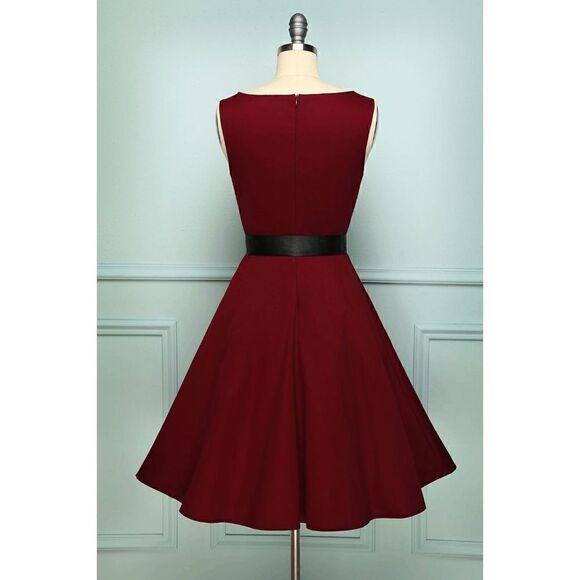 ❤️ Pinup Retro Vintage 1950s 60s Swing Dark Red Rockabilly Dress SIZE M NEW - Picture 11 of 14